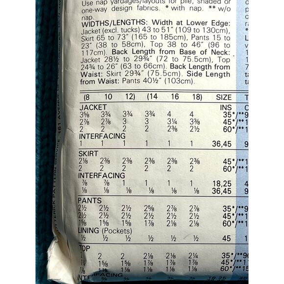 Butterick 3760 pattern Suit blazer top A line skirt straight pant size 8 10 - Picture 5 of 7